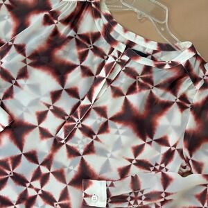 Karen Kane Womens Geometric Starburst Print Split Neck Blouse Boho S Office Chic